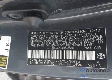 2011 Toyota Prius Two z USA, uszkodzony, nr VIN JTDKN3DU4B5256611